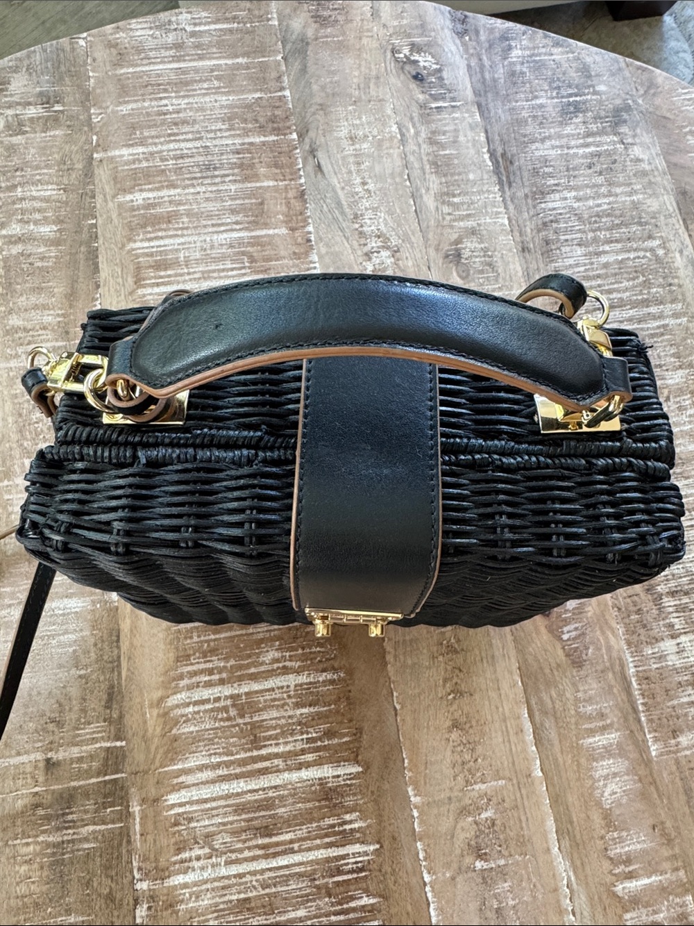 Spartina 449 Rattan Box Bag Black Crossbody Top Handle - Picture 4 of 14